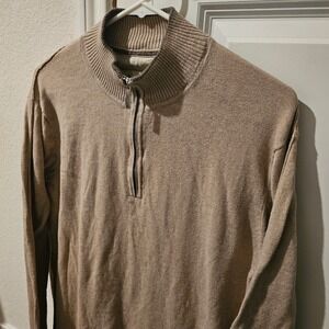 Tommy Bahama Mens Tan Cotton Cashmere Blend Quarter Zip Mock Neck Sweater Size M